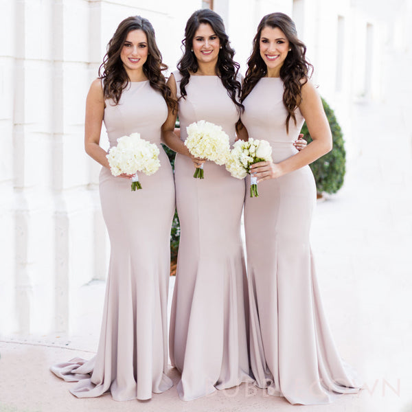 Simple High-neck Mermaid Long Bridesmaid Dresses , BGB0007