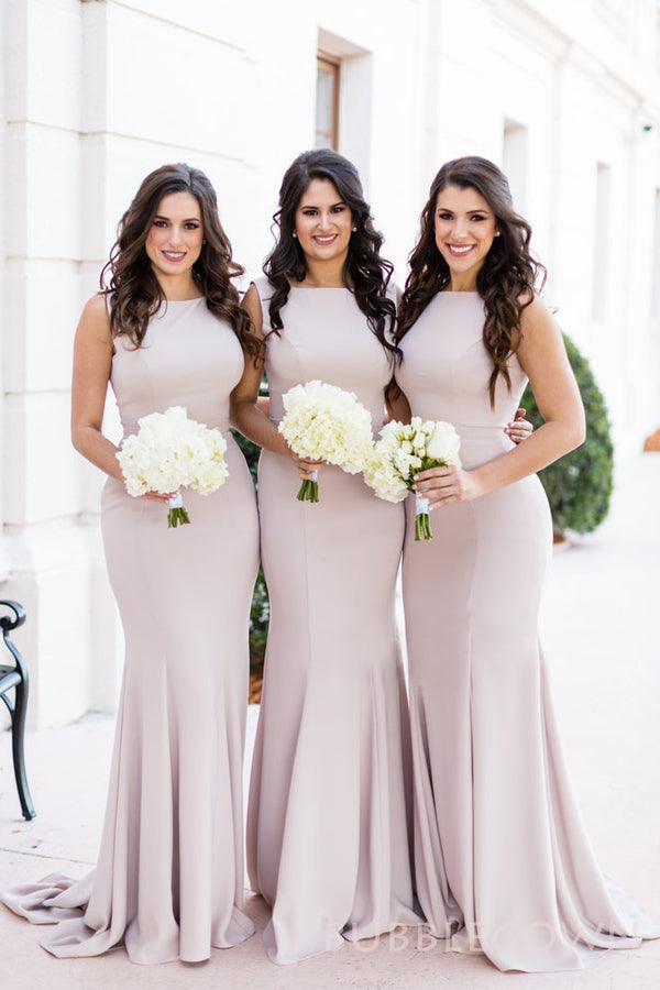 Simple High-neck Mermaid Long Bridesmaid Dresses , BGB0007