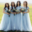 Dusty Blue Tulle A-line Long Custom Bridesmaid Dresses , BGB0027