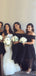 Off Shoulder A-line Black Long Custom Bridesmaid Dresses , BGB0030