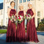 Popular Dark Red Sequins Spaghetti Straps Cheap Long Custom Bridesmaid Dresses , BGB0039