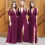 Deep V-neck A-line Chiffon Side Slit Cheap Long Custom Bridesmaid Dresses , BGB0048