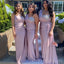 One Shoulder Satin Beaded Mermaid Cheap Long Custom Bridesmaid Dresses , BGB0051