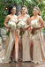 Popular Champagne Satin One Shoulder Mermaid Cheap Long Custom Bridesmaid Dresses , BGB0067