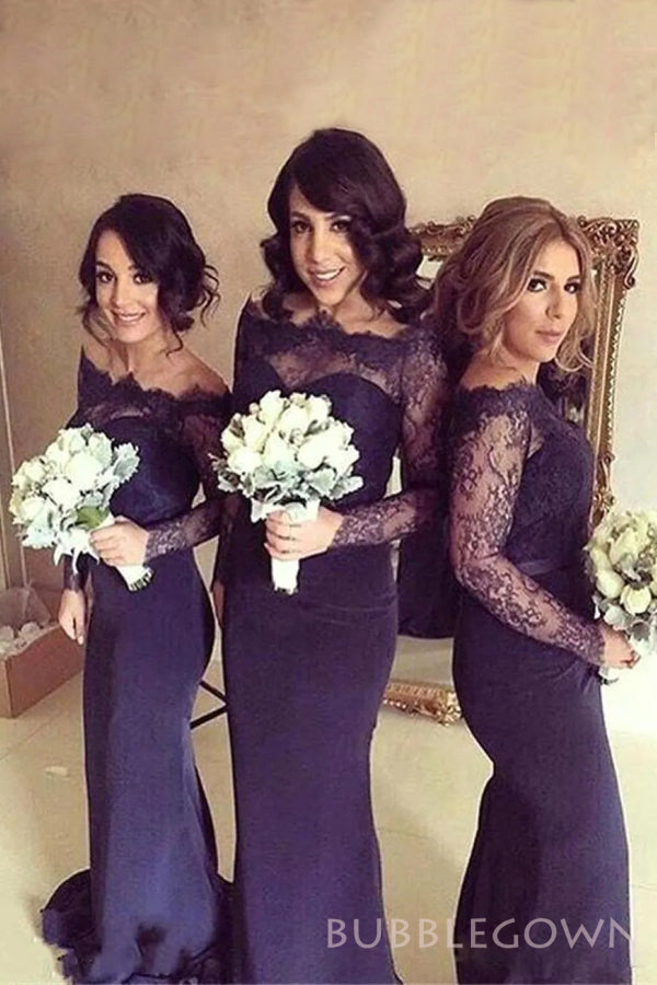 Popular Off Shoulder Mermaid Long Sleeves Cheap Long Custom Bridesmaid Dresses , BGB0073