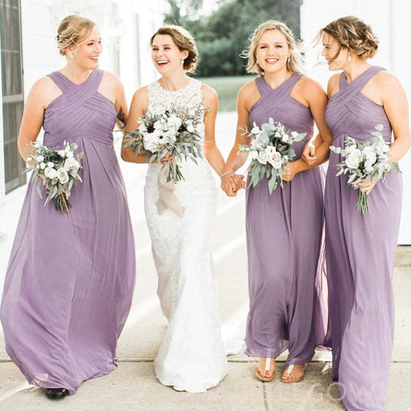 Purple Chiffon A-line Long Custom Cheap Bridesmaid Dresses, BGB0083