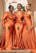 Mismatched Orange Satin Mermaid Long Custom Bridesmaid Dresses, BGB0092