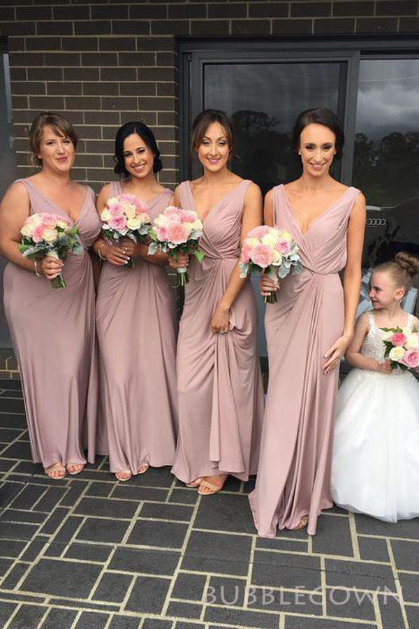 Popular V-neck Mermaid Cheap Long Custom Side Slit Bridesmaid Dresses, BGB0099