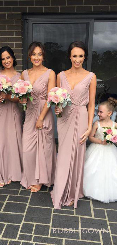 Popular V-neck Mermaid Cheap Long Custom Side Slit Bridesmaid Dresses, BGB0099