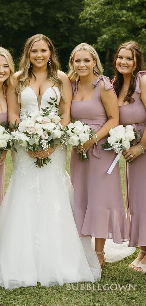 Sexy Dusty Rose Straps Long Custom Side Slit Bridesmaid Dresses, BGB0112