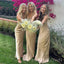 Spaghetti Straps Champagne Satin Long Custom Mermaid Bridesmaid Dresses, BGB0114