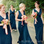 Elegant Navy Blue V-neck Long Custom Mermaid Bridesmaid Dresses, BGB0115