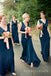 Elegant Navy Blue V-neck Long Custom Mermaid Bridesmaid Dresses, BGB0115