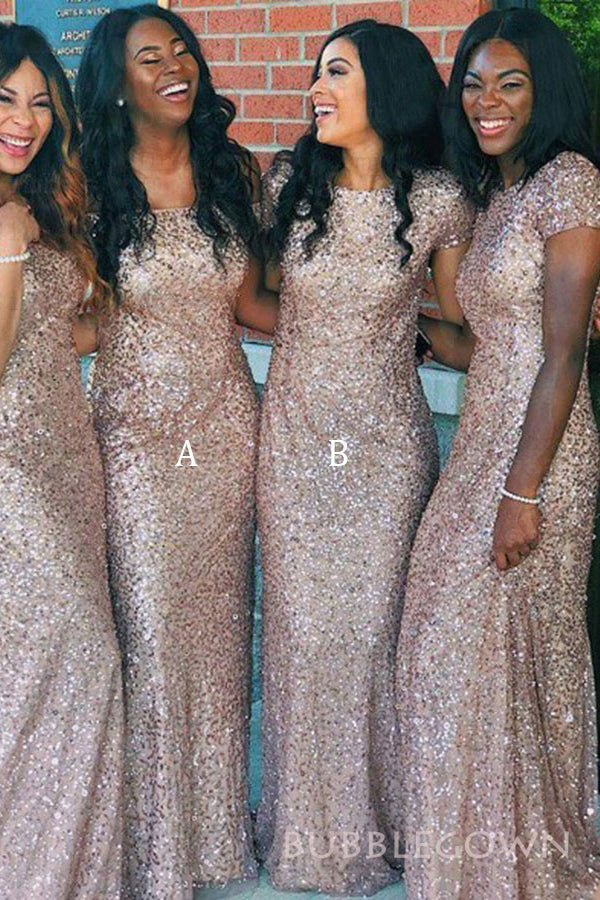 Mismatched Sequins Mermaid Long Custom Bridesmaid Dresses, BGB0128