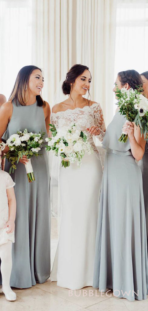 Simple Grey Sheath Long Custom Bridesmaid Dresses, BGB0146