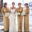 Gold Tulle Appliques Long Sleeves Long Custom V-neck Bridesmaid Dresses, BGB0154