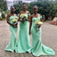 One Shoulder Mint Green Sweetheart Long Custom Mermaid Bridesmaid Dresses, BGB0156