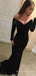 Black Velvet Off Shoulder Mermaid Long Evening Prom Dresses, Custom Long Sleeves Prom Dresses, BGS0247