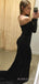 Black Velvet Off Shoulder Mermaid Long Evening Prom Dresses, Custom Long Sleeves Prom Dresses, BGS0247