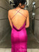 Popular Fuchsia Satin Mermaid Long Evening Prom Dresses, Custom Spaghetti Straps  Prom Dresses, BGS0248