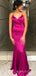 Popular Fuchsia Satin Mermaid Long Evening Prom Dresses, Custom Spaghetti Straps  Prom Dresses, BGS0248