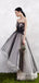 A-line Black Tulle Strapless Long Evening Prom Dresses, Custom High-low Prom Dresses, BGS0260