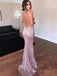 Simple Spaghetti Straps Mermaid Sequins Long Evening Prom Dresses, Custom V-neck Prom Dresses, BGS0263