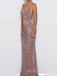 Simple Spaghetti Straps Mermaid Sequins Long Evening Prom Dresses, Custom V-neck Prom Dresses, BGS0263