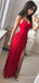 Sexy Red Spaghetti Straps Long Evening Prom Dresses, Custom Side Slit Prom Dresses, BGS0265