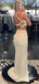 V-neck White Sequins Mermaid Long Evening Prom Dresses, Side Slit Sparkly Prom Dresses, BGS0281