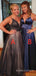 A-line Satin Tulle V-neck Long Evening Prom Dresses, Spaghetti Straps Prom Dress, BGS0292