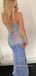 Sparkly Sequins Mermaid Spaghetti Straps Long Evening Prom Dresses, Side Slit Prom Dress, BGS0346