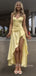 Yellow V-neck Spaghetti Straps Long Evening Prom Dresses, BGS0349