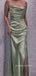 Spaghetti Straps Sage Satin Mermaid Long Evening Prom Dresses, BGS0364