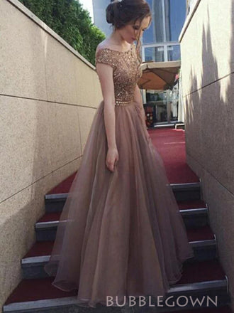 Beaded A-line Elegant Long Evening Prom Dresses, BGS0407