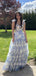 A-line Blue Popular Long Prom Dresses, BGS0439