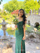 Green Spaghetti Straps Side Slit Popular Long Prom Dresses, BGS0499