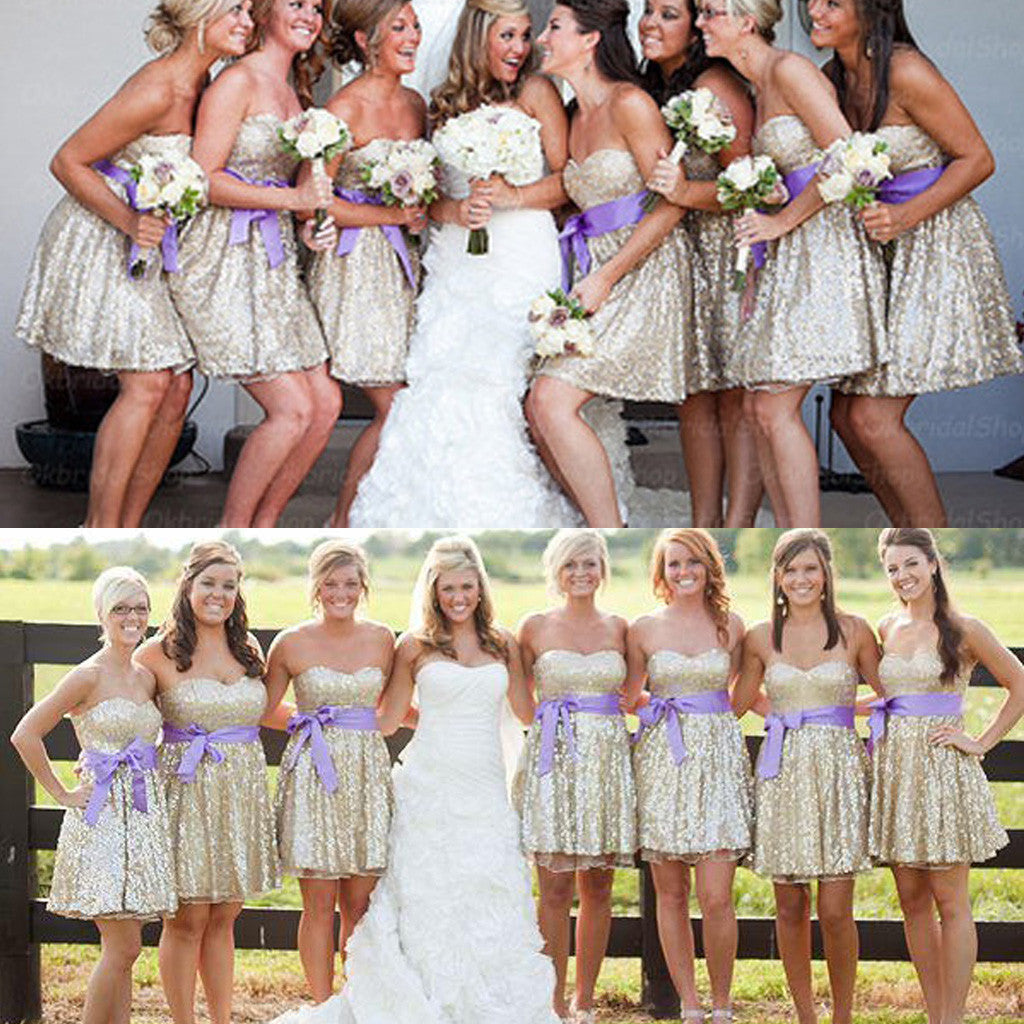 Sparkly Sequin Sweetheart Knee-Length Bridesmaid Dresses, BG51387