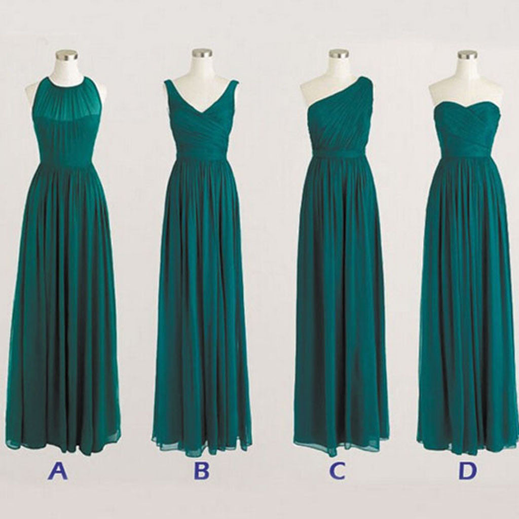 Cheap Simple Mismatched Styles Chiffon Long Teal Green Bridesmaid Dresses, BG51059 - Bubble Gown