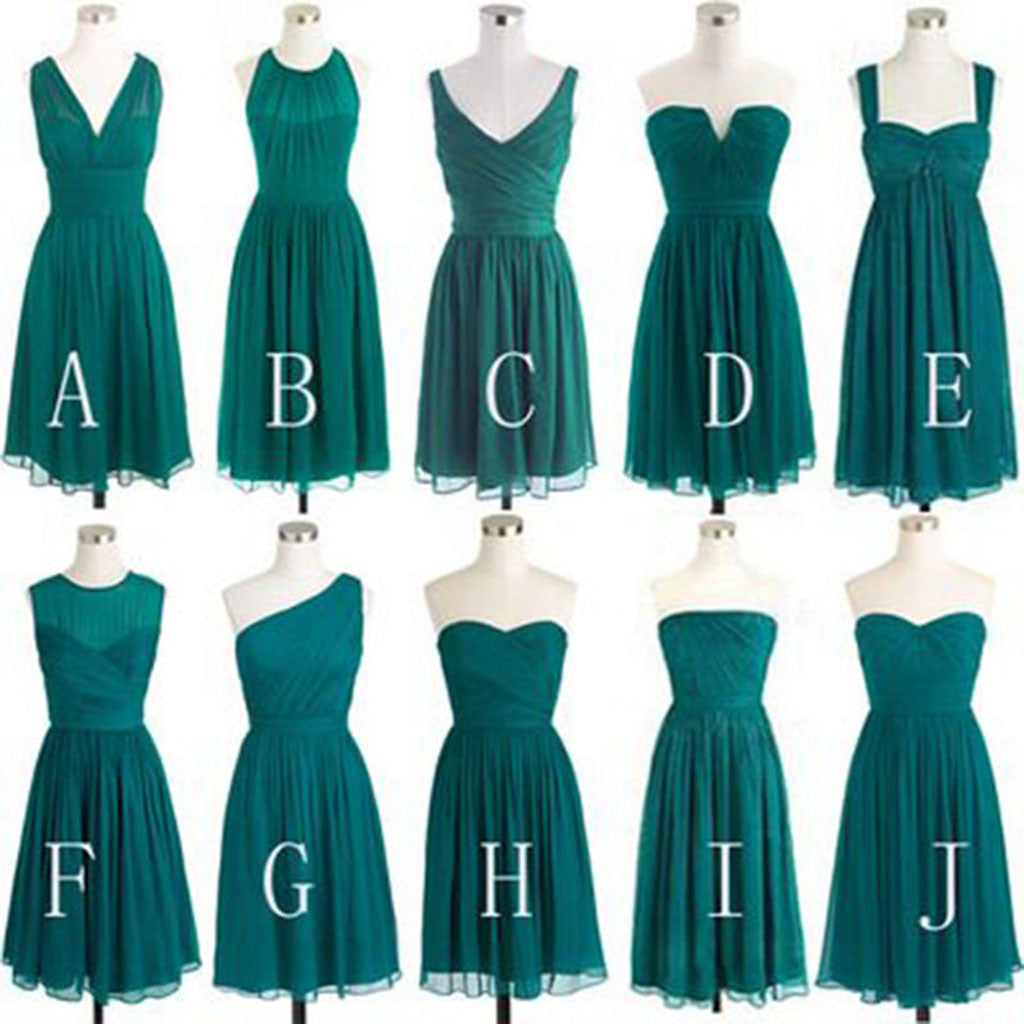 Different Styles Teal Green Mismatched Knee Length Bridesmaid Dresses, BG51388 - Bubble Gown