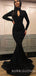 Black Long Sleeves High Neck Mermaid Long Prom Dresses, WP029