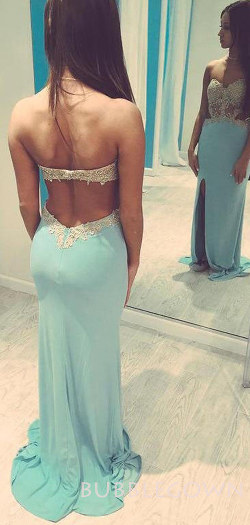 Backless Blue Sexy Mermaid Sweet Heart Long Prom Dresses, BG51150