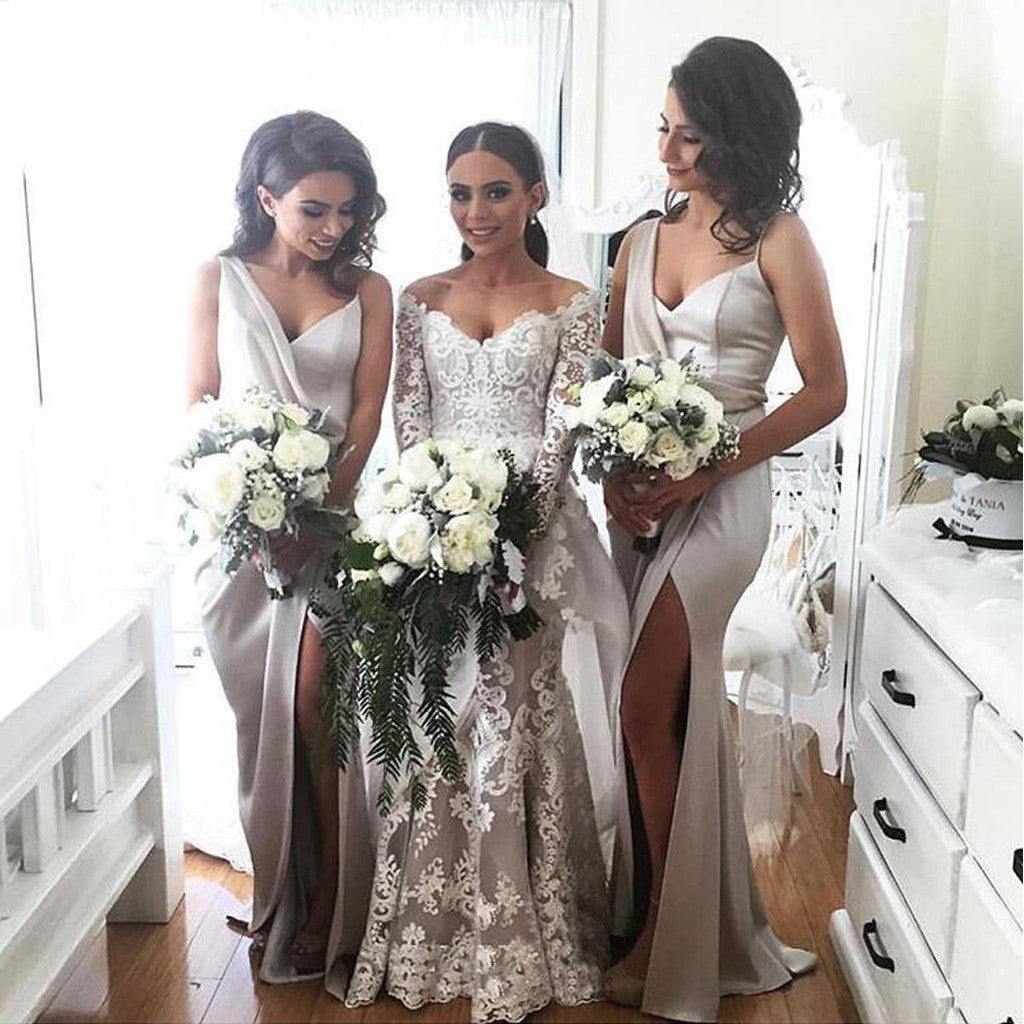 Sexy Unique Side Slit Cheap Long Wedding Bridesmaid Dresses, BG51266