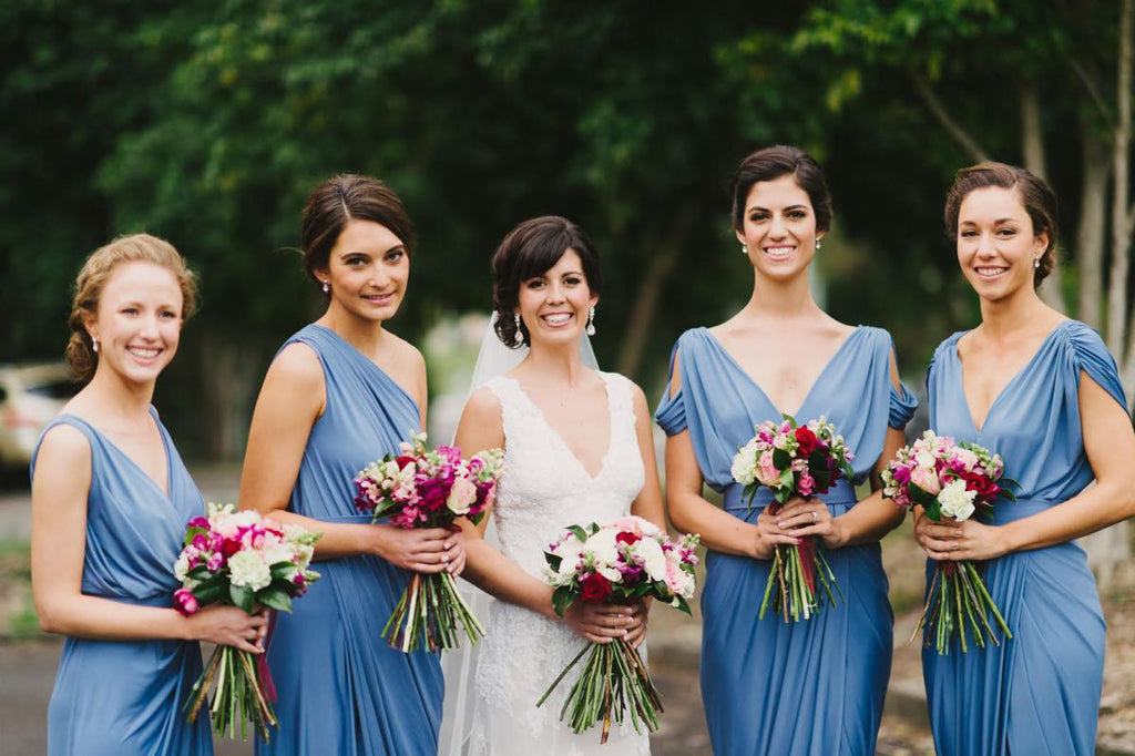 Blue Jersey Mismatched Long Charming Wedding Bridesmaid Dresses, BG51063 - Bubble Gown