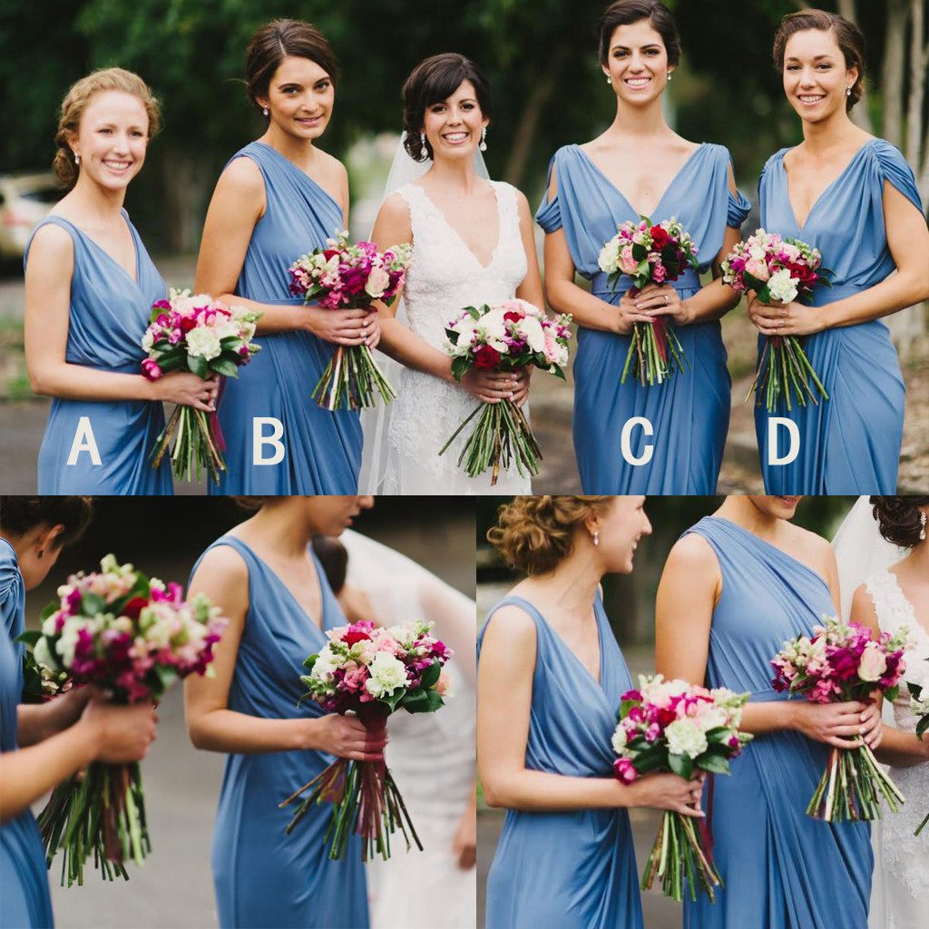 Blue Jersey Mismatched Long Charming Wedding Bridesmaid Dresses, BG51063 - Bubble Gown