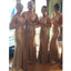 Gold Sequin V Neck Sexy Cheap Long Wedding Bridesmaid Dresses, BG51272