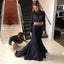 Two Pieces Black Mermaid Long Sleeve High Neck Long Prom Dress, BG51033