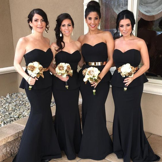 Black Sweetheart Elegant Mermaid Affordable Long Bridesmaid Dresses, BG51613 - Bubble Gown