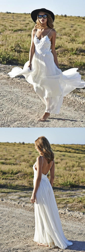 Online Ivory Simple Backless Lace Beach Long Wedding Dresses, BG51621