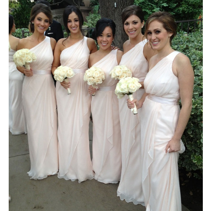 One Shoulder Cheap Wedding Long Bridesmaid Dresses, BG51648